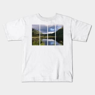 Wonderful landscapes in Norway. Nordland. Beautiful scenery of a white house in a valley on the Lofoten Islands. Summer sunny day Kids T-Shirt